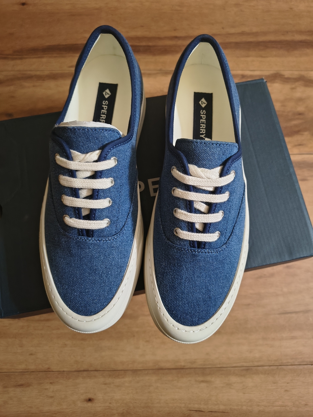 Sperry Women's Blue Canvas Lace-Up Sneakers with Cream Trim